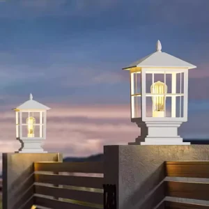 IP65 Waterproof Solar Outdoor Garden LED Pillar Light Decorative Aluminum Body Column E27 Base Landscape Columns Lamp Warm White