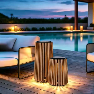 IP65 Waterproof Stainless Steel Solar Lawn Light with Wood Grain Color and Sand Black Tone