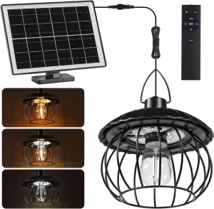 IP65 Waterproof Warm White Solar Hanging Pendant Separate Panel Remote Outdoor LED Ceiling Garden Patio Gazebo Barn Garage High