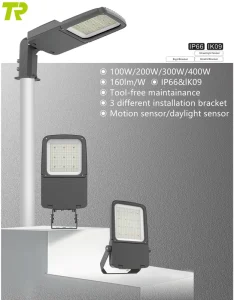 IP66 IK09 Led Flood Light New Series All in One 100W 400W Flood Light with Motion Daylight Sensor 160LM W Outdoor Security