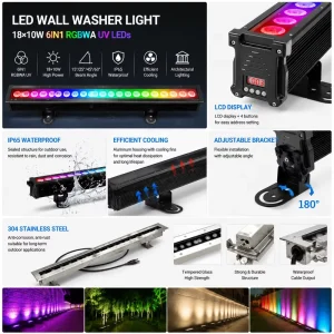 IP66 Waterproof Stainless Steel LED Wall Washer with DMX512 Control High CRI 90 DC24V for Outdoor Use