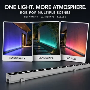 IP67 Outdoor LED Linear Wall Washer Light 12W-15W DMX512 RGBW for Building Facade and Landscape Lighting