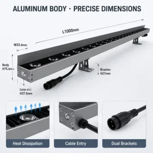 IP67 Waterproof RGBW Flexible Linear LED Wall Washer Light DC24V Recessed with Glare Shield