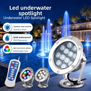 IP68 LED Outdoor Fountain Swimming Pool Lights RGB Stainless Steel + Tempered Glass Remote-Controlled 12W/24W