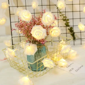 Indoor/Outdoor Rechargeable IP44 Waterproof Fairy String LED Lights with Rose Design for Wedding Birthday Christmas Decorations