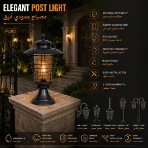 Industrial Garden Post Light with Layered Wire Guard for Villa Landscape Lighting