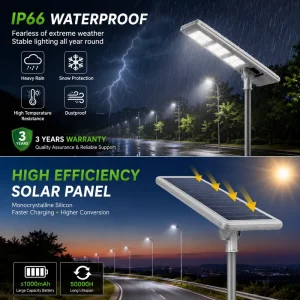 IP66 LED Solar Street Light with Monocrystalline Aluminum PV Panel 3 Year Warranty for Road Lighting