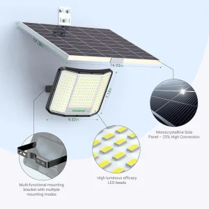 Intelamp Waterproof Solar Flood Lights for Garden Pathway Remote 2 12H Timer Dusk Flood Light 251 LED