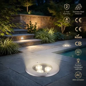 Ip68 Waterproof Stainless Steel App Contorol 24v 3w Rgb Recessed Ground Garden Underwater Round Underground Led Inground Light