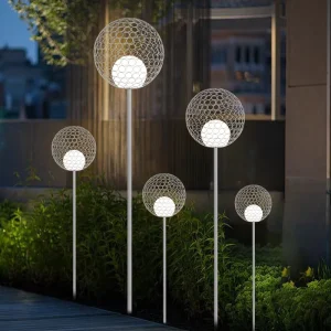 Iron IP65 Outdoor Lawn Light Hollow Round-Shaped Dandelion Design Solar Plug-In Powered Ground Lamp Landscape Use Plazas