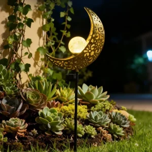 Ironwork Moon Solar Powered Outdoor Floor Standing Garden & Courtyard Landscape Decoration Aesthetic Night Light