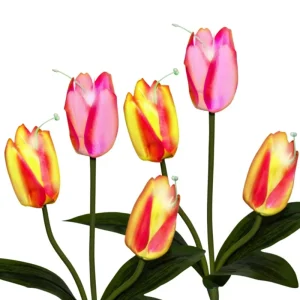 KAIOLED Farmhouse Style Stainless Steel Solar Tulips Garden Lights 2 Pack Warm White LED Waterproof Stake Lights for Outdoor Use