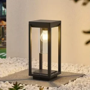 KANGHUI Die cast Aluminum LED AC Powered IP44 Outdoor E27 Decorative Square Bollard Garden Light PC Shade 360 Beam Angle 3500K