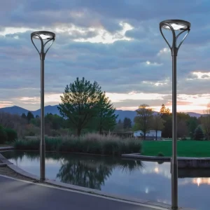 K&O 100W LED Solar Garden Light IP65 Waterproof Aluminum PC Body Remote Control Backyard Wall Courtyard DC Power CE