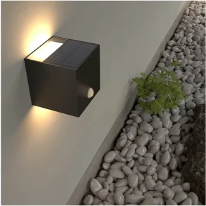 LED Aluminum Solar Wall Lights 800 Times Fully Charged IP44 Waterproof Square Shape Warm White 3000K for Outdoor Porch Garden