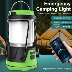 LED Camping Lamp with Bracket, Stepless Dimming, 1000LM, USB Rechargeable, Waterproof, CRI 80, 10000-Hour Lifespan