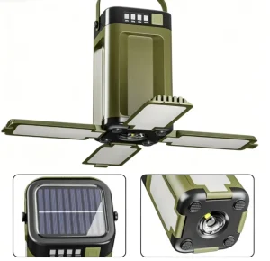 LED Camping Lantern 6 Modes Solar & Type C Charging 2000mAh Battery IPX4 Waterproof for Outdoor Hiking Emergency Lighting