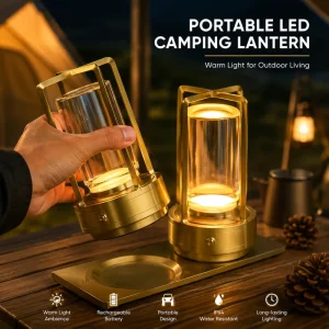LED Camping Lantern Retro Vintage Waterproof Cordless Rechargeable Dimmable Type-C USB for Outdoor Climbing