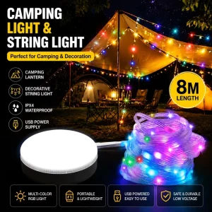 LED Camping String Lights IP44 Waterproof Lithium Ion Battery Rechargeable Portable Outdoor Emergency Dimmable Atmosphere Light