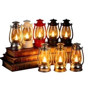 LED Candle Lamp Vintage Flickering Flame Lantern Camping Handheld Night Light for Bedroom, PP Material