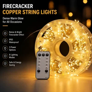 LED Firecracker Copper String Lights Waterproof Fairy Lights for Garden Patio Wedding Christmas Party Decoration