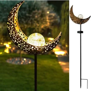 LED Flame Moon Iron Art Solar Lawn Light for Outdoor Courtyard & Villa Landscape Garden Application
