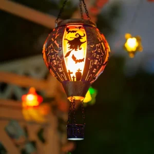 LED Garden Witch Broomstick Halloween Hot Air Balloon Solar Lantern IP65