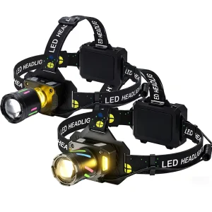 LED Headlamp with Multi-Light Source Zoomable Digital Display COB Side Light