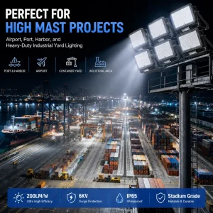 LED High Mast Flood Light 100W-600W 200LM/W IP65 Waterproof Stadium Spotlight with 6KV Surge Protection