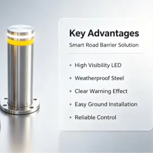 LED Hydraulic Rising Bollard 304 Stainless Steel Automatic Electric Remote & Keypad for Residential & Commercial Driveway