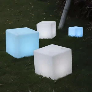 LED Light Emitting Cube Remote Control IP55 Waterproof Rechargeable Battery Dimmable PE Material Outdoor Lawn Courtyard Light