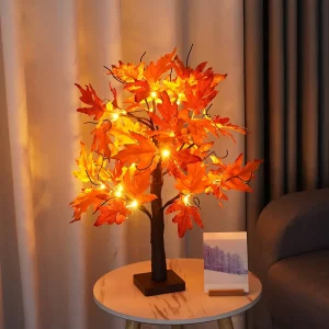 LED Maple Leaf Tree Night Light USB Battery Thanksgiving Halloween Tree Lamp Simulation Landscape Lamp for Garden Holiday Decor