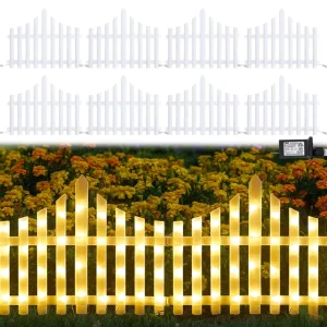 LED Modern Decoration Garden Fence Lights Outdoor Led Lighted White Picket Fence Border Solar Powered with Remote Control