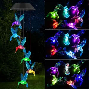 LED Monocrystalline Solar Garden Landscape Light Wind Chime Hanging Night Scene Featuring Butterfly Dragonfly