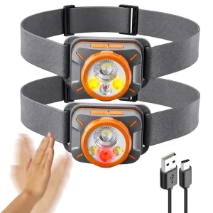 LED Motion Sensor Headlamp Four Light Source USB Rechargeable Waterproof for Camping Hiking Fishing