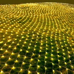 LED Net Mesh Lights Warm White Waterproof & Connectable for Outdoor Indoor Christmas Decoration on Balcony Fence Garden IP65