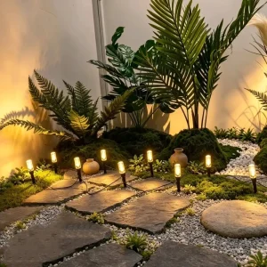 LED Pathway Ground Spike Light String Warm White Outdoor Landscape Stake Lights for Garden Yard Decor