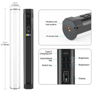 LED Photography Stick Tube Fill Bar Light for Studio Shooting Lighting 30cm RGB Full Color Magnetic Rechargeable Handheld Light