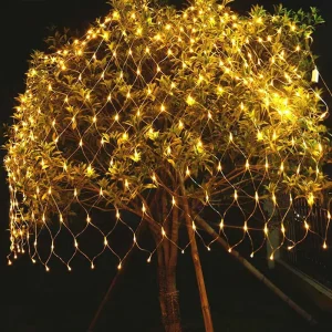 LED Plastic Mesh String Lights Warm White IP44 Waterproof Outdoor Remote Control for Garden Tree Christmas Decoration