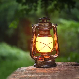 LED Portable Vintage Flame Lantern Rustic Camping Lantern Indoor Outdoor Hanging with Touch Switch USB