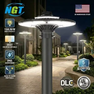 LED Post Top Light 60W 200W CCT Adjustable IP65 Waterproof Outdoor Area Lighting Pole Lamp for Parking Lot Garden Street