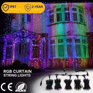 LED RGB Curtain Lights 10m Drop H03RN F Rubber Cable Waterproof Engineering Outdoor Wedding Stage Backdrop Event Display Decor