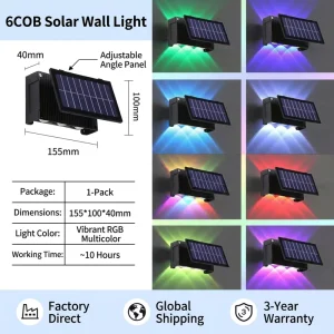 LED RGB Solar Wall Light Waterproof IP65 Up and Down Wall Light for Patio Home Garden Outdoor Wall Lamps