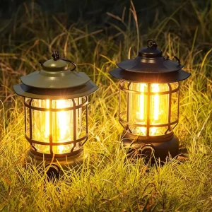 LED Rechargeable Camping Lamp, Portable, IPX4 Waterproof, USB Fast Charge, Flame Effect
