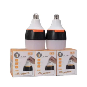 LED Rechargeable Li-ion Battery Plastic Bulb E27 Dimmable 2800-6500K Color Temp 30W Ra80 50000 Hours Lifespan Emergency Light