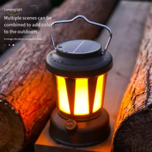 LED Retro Camping Light Portable Solar and USB Charging Courtyard Handheld Hanging Light