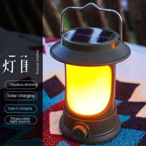 LED Retro Hurricane Floodlight, Solar-Powered ABS Portable Tent Light for Camping and Home Ambiance