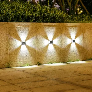 LED Solar Energy System Landscape Lamp Four Sides Luminous Outdoor Waterproof Solar Wall Fence Lights for Garden