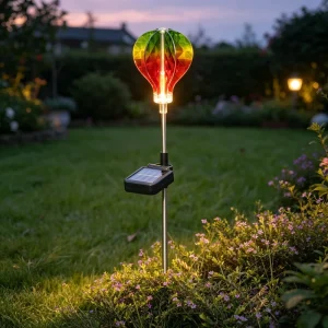 LED Solar Garden Lights Stakes Outdoor Automatic Lighting Rainbow Hot Air Balloon Light Easy Install for Yard Lawn Patio Decor