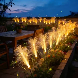 LED Solar Glass Fiber Reed Flower Pattern Floor Lamp for Outdoor Landscape, Courtyard, and Lawn
